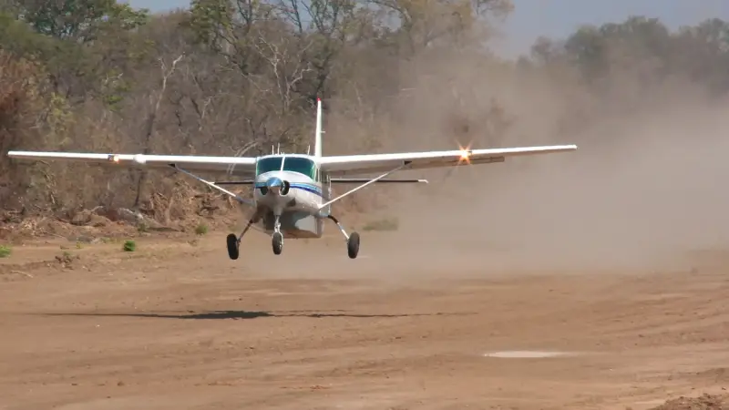 Aircraft landing on remote airstrip